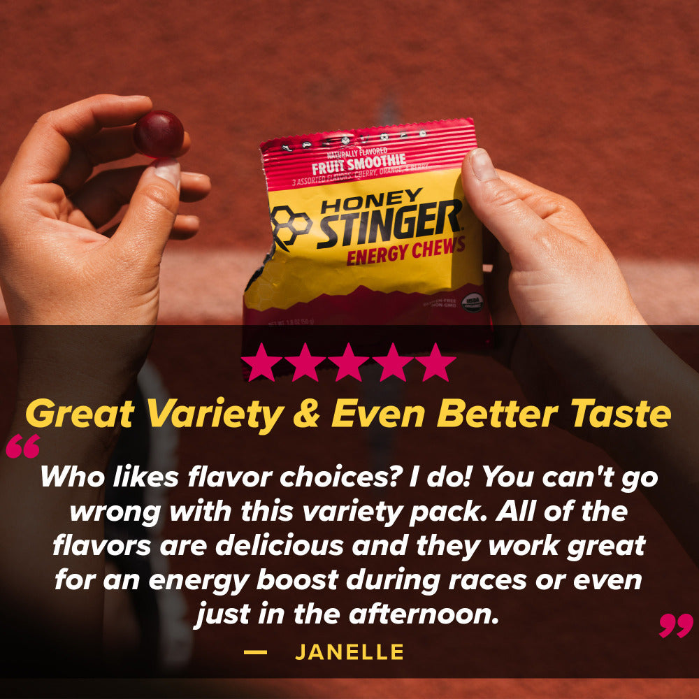 Gomitas energéticas HONEY STINGER Sabor a frutas (Cereza, Naranja y Bayas) / Vitamina C y minerales / 50 gr